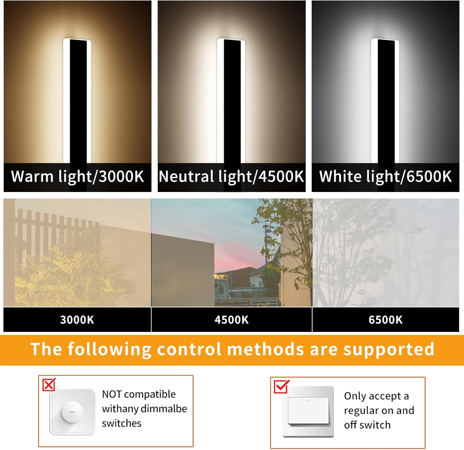 47inch Modern Wall Sconces Linear Outdoor Wall Lights 3 Color 3000K/4500K/6000K Waterproof Black Exterior Wall Light Fixture