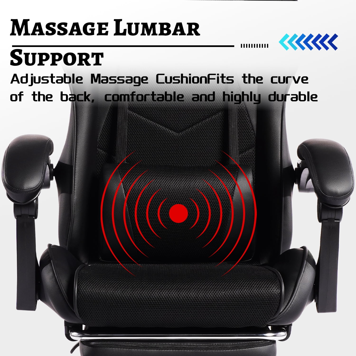 Gaming Chair, E-Sports Racing Chair, Ergonomic Computer Seat with Footrest and Massage, PU Bonded Leather, Moulded Sponge, 135-Degree Recline, 360-Degree Swivel for Office Gaming, Black