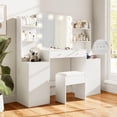 thumbnail image 3 of 53" White Vanity Set with Mirror and Lights, Akaber Makeup Vanity Desk with Chair and Charging Station for Bedroom, 3 of 9