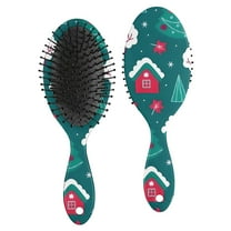 Dark Green Christmas Tree and House Pattern Hair Brush,Girls Detangling Hair Brush,Glide Through Tangles with Ease for Wet & Dry Hair,8.8"X2.8"