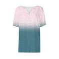 thumbnail image 5 of ZyeKqe Summer Tops for WomenShort Sleeve Button V Neck Tshirts Trendy Dressy Casual Blouses Gradient Color Tunic Top, 5 of 5