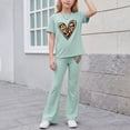 thumbnail image 5 of KVPLBQFD Girls Summer 2 Piece Outfit Heart Embellished Short Sleeve Top + Stretchy Flared Pants Set for Teens Girl Fashion Vacation Travel Clothes, 5 of 7