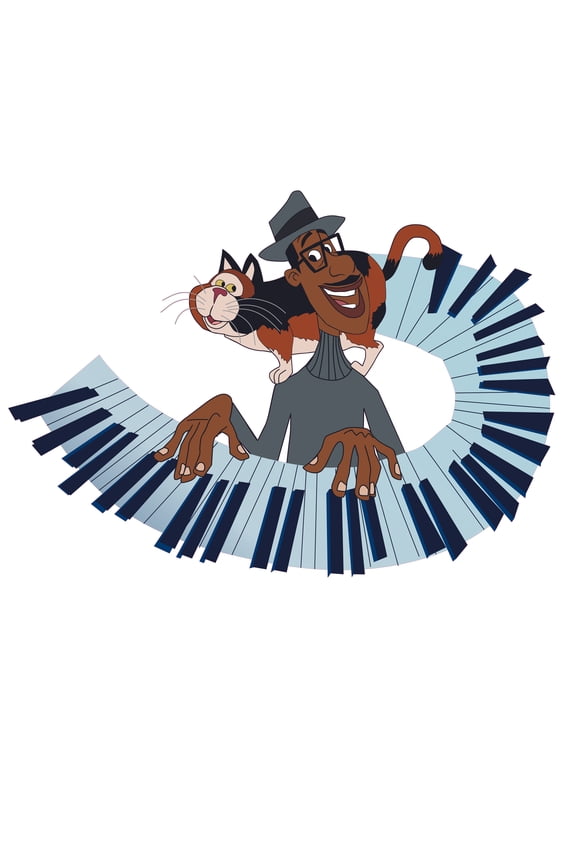 Vinyl Soul Animated Movie Characters Playing Piano Design Adhesive Kids Bedroom Living Room Wall Decal - 18" x 28" Removable Nursery Home Art Decor Joe Gardner & Mr Mittens Wall Decoration Sticker