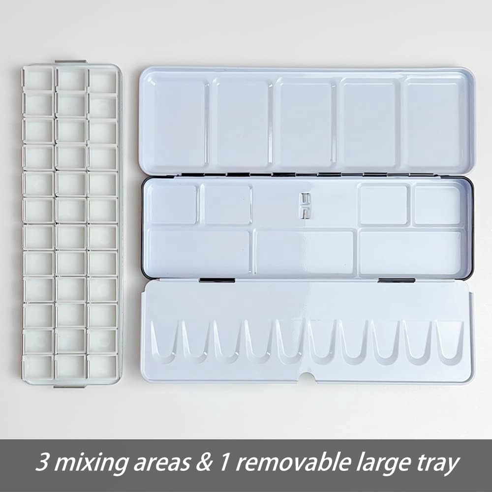 JJEAN-Empty Watercolor Palette Paint Case - Medium Watercolor Tin Metal Box Tin with 36 Half Pans