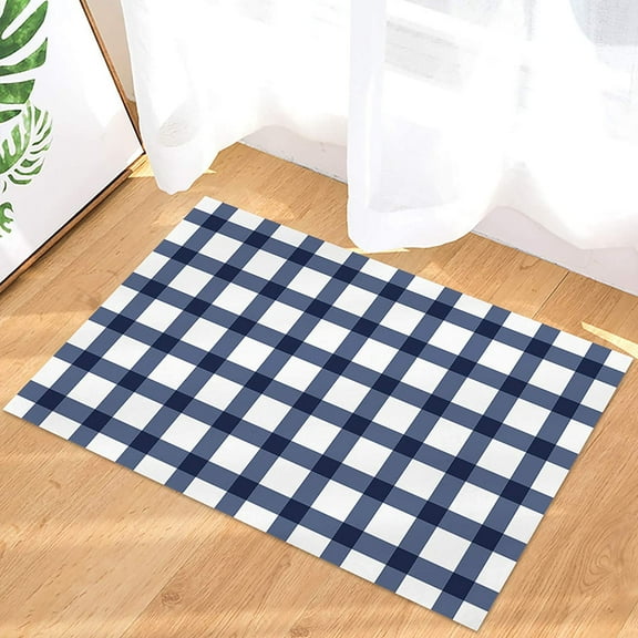 Farmhouse Farm Minimalism Blue Buffalo Check PlaidBathroom Shower Mat Doormat Non Slip,Floor Rug Absorbent Carpets Floor Mat Home Decor for Kitchen Bedroom Rug, 16"X 24"