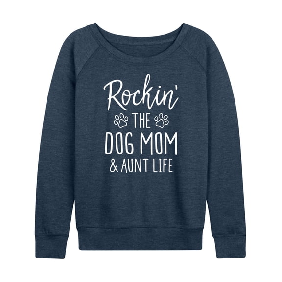 Instant Message - Rockin The Dog Mom Lightweight French Terry Wide Neck Long Sleeve Graphic Shirt