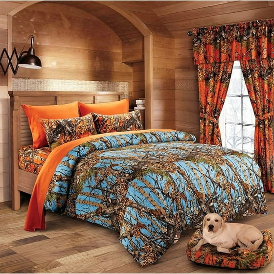 Powder Blue Camo Comforter And Orange Sheet Set Color Forest Size Queen