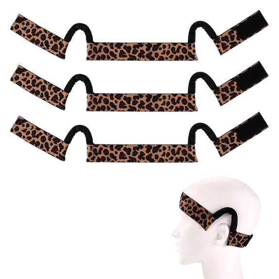 3pcs Double Sided C Shaped Earless Wig Bands,Elastic Leopard Bow Print Melt Headband with Ear Cutouts Lace Melting Front Headpiece Band Accessories for Secure and Comfortable Wig Fit (Style 2)