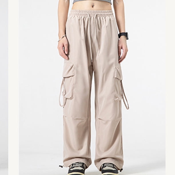 Pincandy Women's Multi-Pocket Drawstring Casual Pants, Breathable Solid Color, High Waist Elastic Waistband, Outdoor & Daily Wear