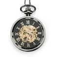 thumbnail image 3 of EEEkit Men's Retro Mechanical Skeleton Pocket Watch with Chain, Roman Numerals, Black/Gold, 3 of 7