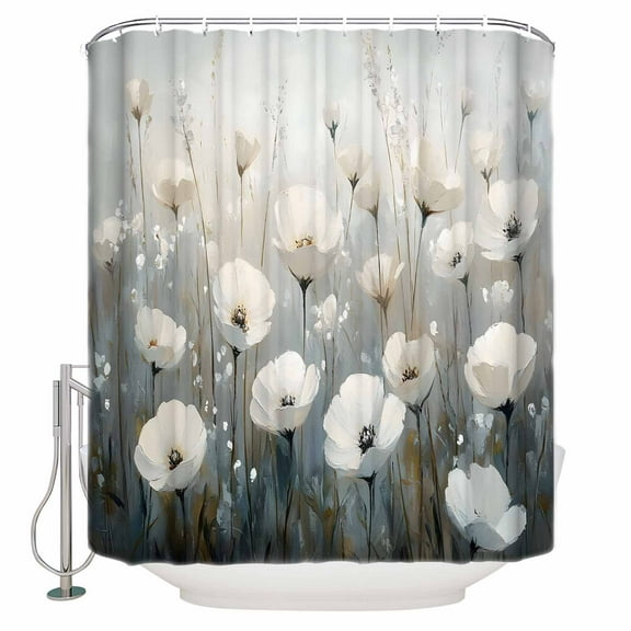 72x78 Inch Shower Curtain White Spring Floral Bathroom Decor Waterproof Fabric Bathtub Bath Curtains Decorative Botanical Abstract Oil Painting Plant Extra Long Shower Curtain Set with Hooks