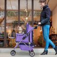 thumbnail image 2 of CL.HPAHKL Folding Dog Stroller, Pet Stroller for Small Medium Dogs & Cats, 3 Wheels Dog Stroller Travel Carrier with Storage Basket & Cup Holder,Purple, 2 of 7