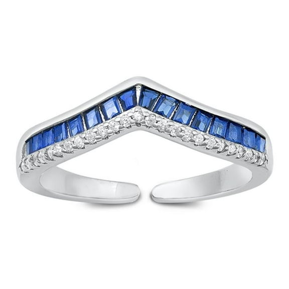 Blue Simulated Topaz Adjustable Chevron Ring .925 Sterling Silver Band CZ Jewelry Female Size 8