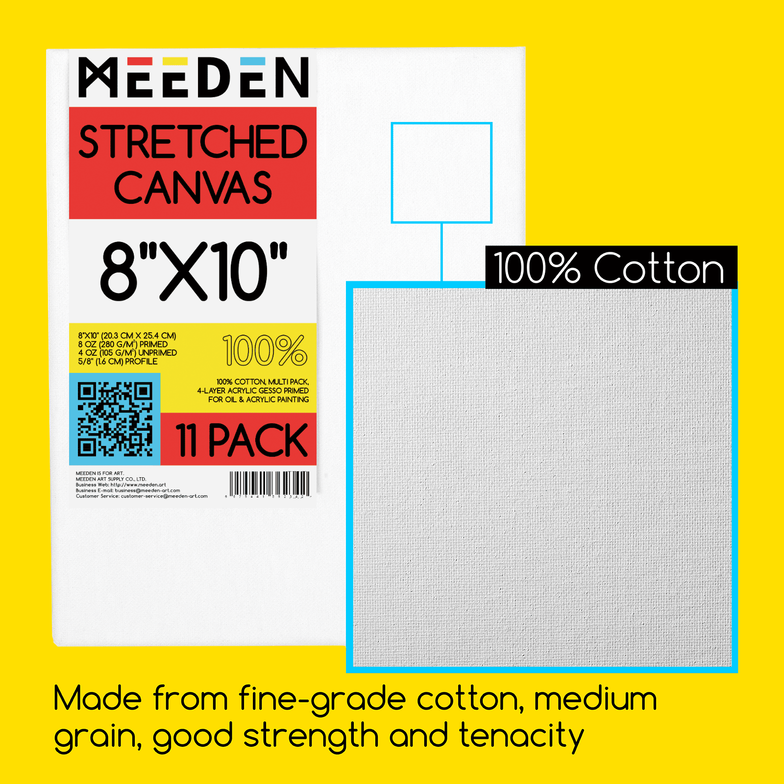 MEEDEN Stretched Canvas, 8 Ã— 10 Inch, Pack of 11, Blank White Canvases for Painting, 100% Cotton, 8 oz Gesso-Primed, Pre-Stretched Canvas for Acrylic Oil Pouring & Airbrushing Painting