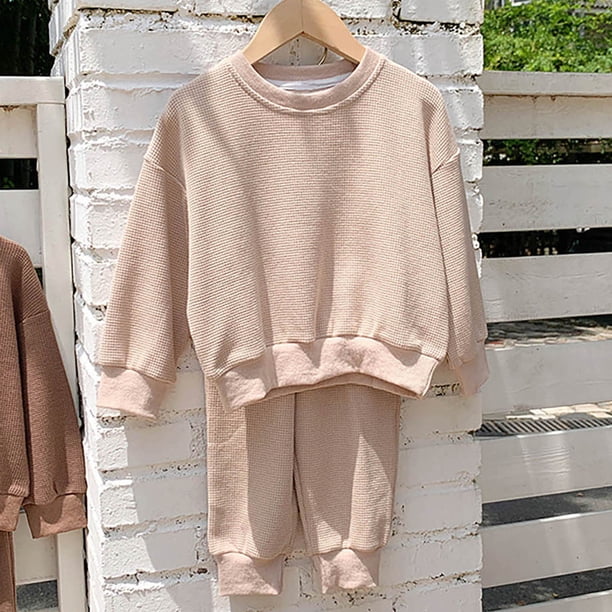 Conjuntos de blusas y camisas de cuello redondo y manga larga para niños y niñas, sudaderas de manga larga, sudaderas de manga larga, conjunto de top y pantalón para conjuntos deportivos casuales, con