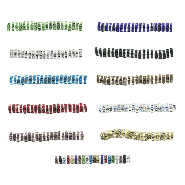 VONKY 100 Pieces Rhinestone Rondelles with Big Holes Charm Spacer Beads Jewelry Crystal Multi-colors Loose Bead for DIY Necklace Purple