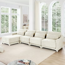 Newest Flexible Chenille 4-Seater Sofa - Modular Design, High-Resilient Sponge & Removable Ottoman for Compact Spaces Green