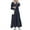 Dark Blue, variant on Women V-Neck Puff Sleeve Bohemian Casual Long Dress