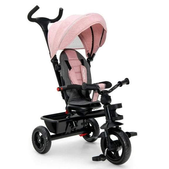 Spaco 4-in-1 Baby Tricycle Toddler Trike with Convertible Seat-Pink, Compact Stroller for Infant & Toddler