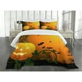 thumbnail image 3 of Ambesonne Halloween Quilted Bedspread Set 3 Pcs, Pumpkin Leaves and Bats, Queen Size, Dark Green Orange Black, 3 of 5