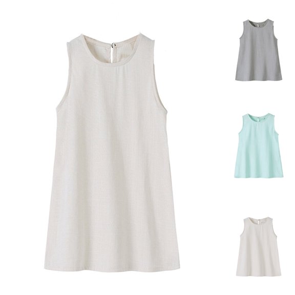Liyamei Baby Girls Summer Dress, Toddler Sleeveless Dress, Solid Color A Line Dress Casual Daily Wear Beige 2-3 Years
