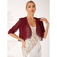 thumbnail image 3 of LiiYii Women's Summer Cardigans Cropped Bolero Shrugs Shawl Tops Open Front Cape Cover Up For Wedding Evening Dress Burgundy S, 3 of 7
