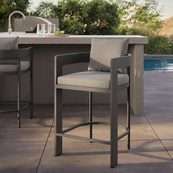Modway Tahoe Outdoor Patio Aluminum Counter Stool in Gray