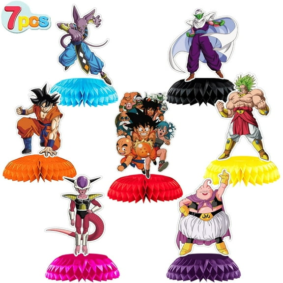 7Pcs Goku Theme 3D Double Side Honeycomb Centerpieces Table Toppers,Cartoon Birthday Party Decorations Supplies.