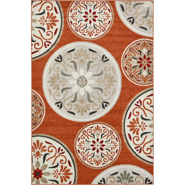Unique Loom Modern Collection Carved Floral Transitional Indoor and Outdoor Flatweave Area Rug, 6 x 9 Feet, Terracotta/Beige