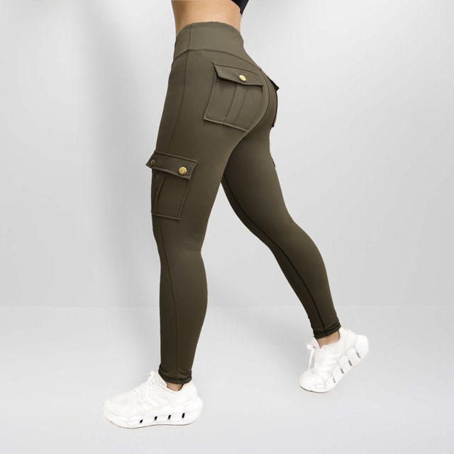 MKLEKYY Conjunto deportivo mujer Pantalones de yoga básicos de cintura ancha sólidos para mujer Pantalones deportivos con múltiples bolsillos