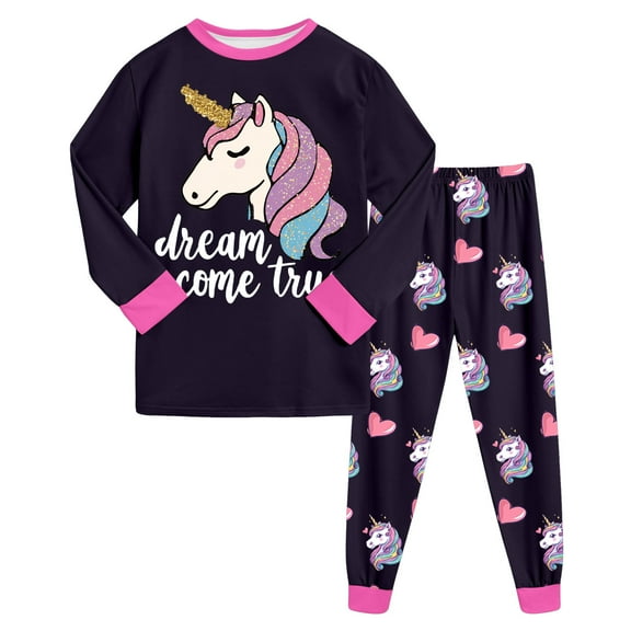 Wenfanal Baby Pajamas Toddler Pajamas Soft ,Boys Girls Suit Long Pants Regular Long Sleeved Round Neck 3D Printed Girls Fashion Size 6-7 Years,Hot Pink