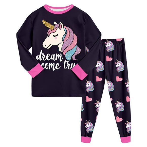 Gubotare Kids Pajamas Little Big Girls Pajamas Set Long Sleeve PJs Pajamas (Hot Pink,8-9 Years)