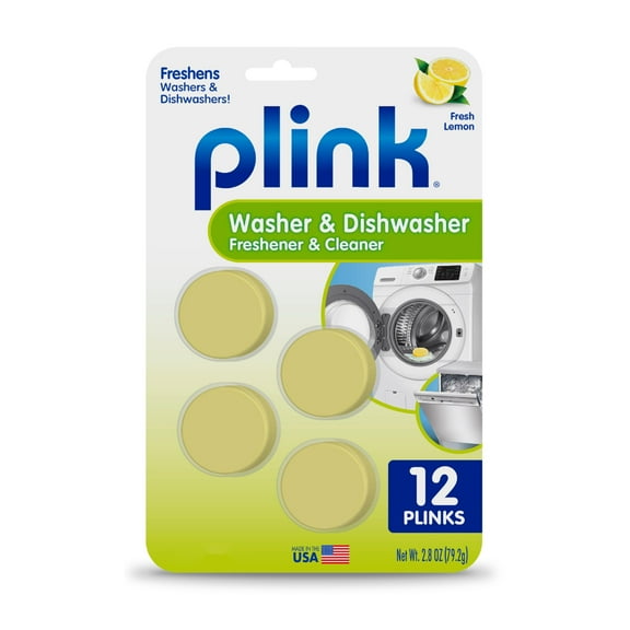 Plink Washing Machine and Dishwasher Cleaner and Freshener, Prevents Residue and Removes Odors in Kitchen and Laundry Room Appliances, Septic-Friendly, Made in the USA, Lemon Scent, 12 Tablets