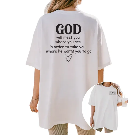 Cozymy Women's God Will Meet You Quote Christian Graphic Short Sleeve T-Shirt Casual Cotton Crewneck Top