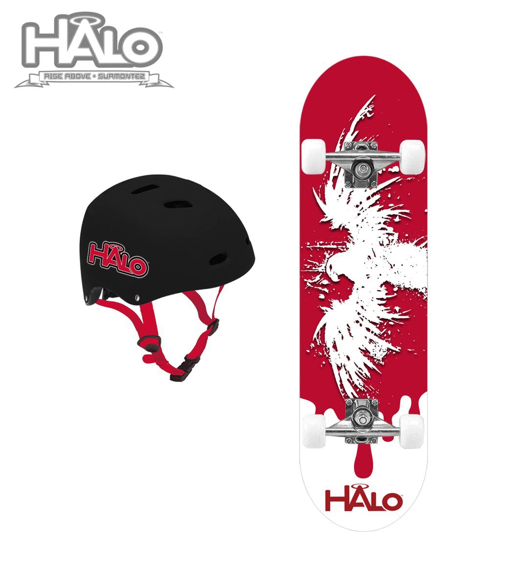 HALO Pro Skateboard Combo Set Red Eagle 1 Skateboard, 1 Helmet