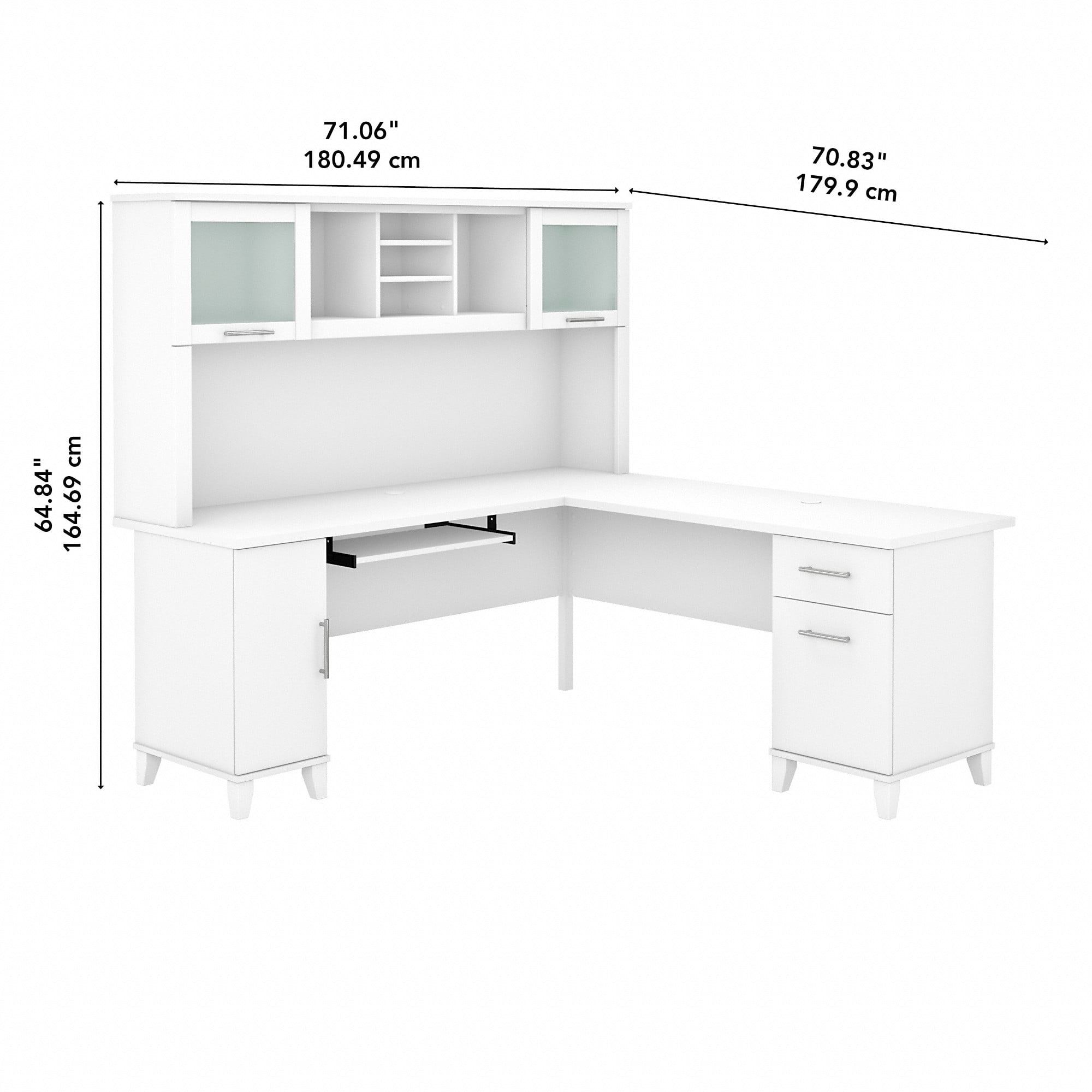 Bush Furniture Somerset 72" L Desk and Hutch with Storage, White
