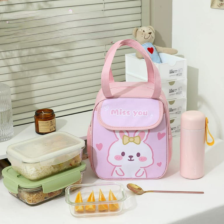 Danceemangoos Kawaii Lunch Bag Cute Cartoon Lunch Box Multi-Pockets Japanese Aesthetic Insulated Tote Bag for Back to School Supplies Accessories (