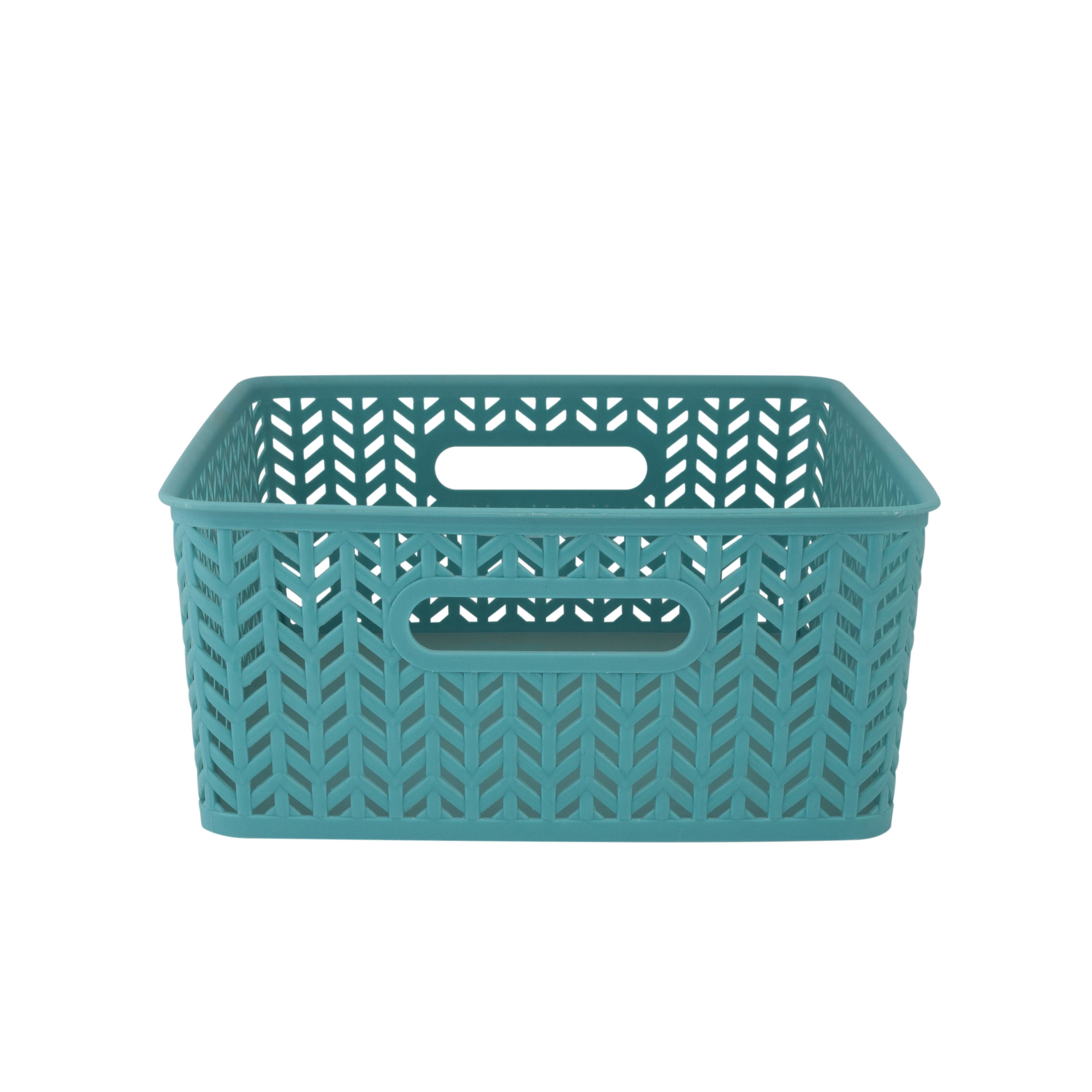 Simplify 2 Pack Medium Herringbone Plastic Storage Basket in Dusty Blue