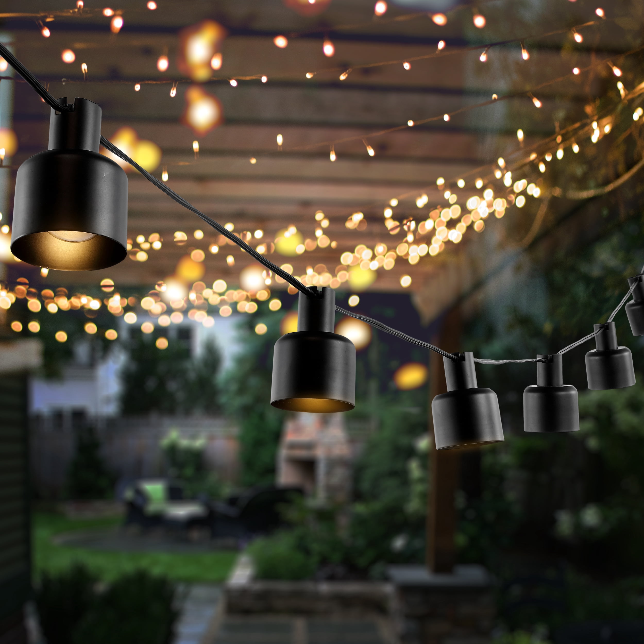 SAFAVIEH Adaner 10-Light G40 Black Plastic Outdoor String Light with Black Shade