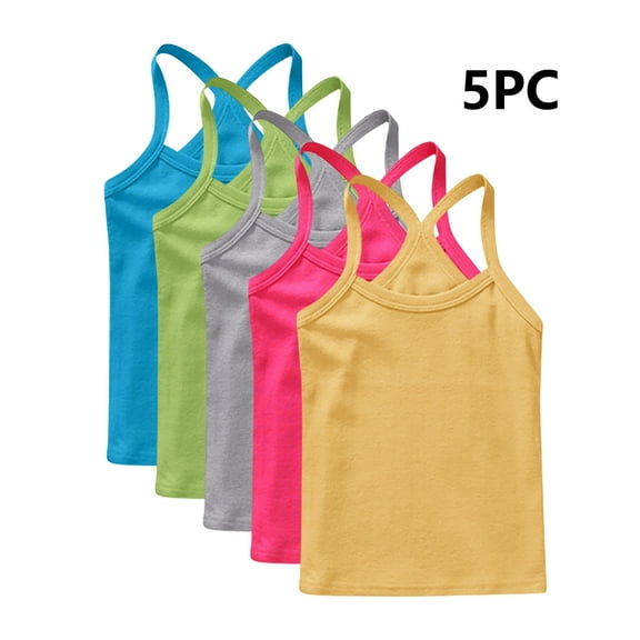 Girls Camis & Tanks, 5 Pack Soft Cotton Tank Tops, Girls’ Sleeveless Spaghetti Strap Camisole Undershirts Multi Pack