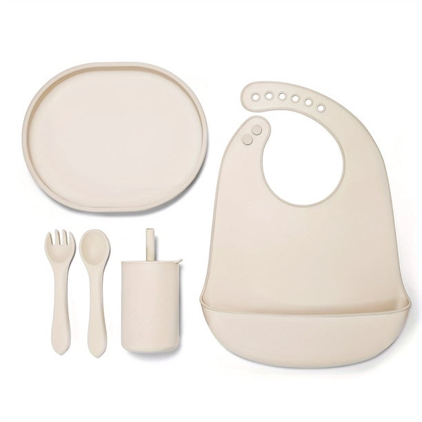 Toddler Cutlery Set, Silicone Infant Toddler Eating Set, Baby Silicone Cutlery, Toddler Eating Cutlery, Dividers Under Plate With Suction Cups To Prevent Falling, Dividers Bib Soft Spoon Fork Water Cu