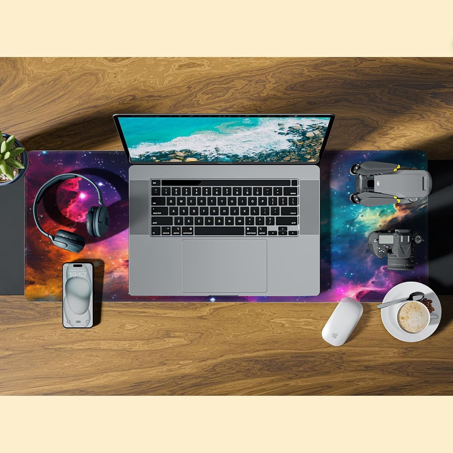 Desk Mat,Cosmic Aurora Line Gaming Mouse Pad,31.5""X15.7"" Large Desk Pad with Stitched Edge Non-Slip Base Keyboard Big Mouse Pad for Office Home Work Gaming, WDQ-D06