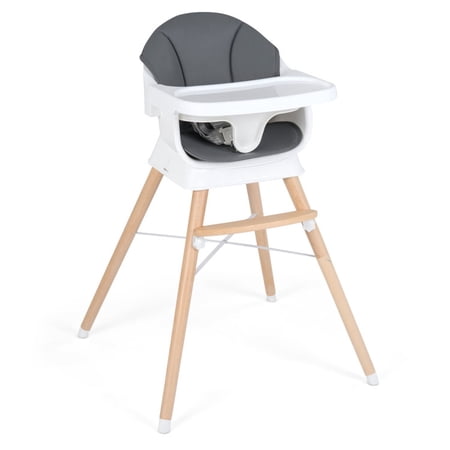Furnibear Convertible High Chair for Babies and Toddlers with Solid Wood Legs and 3-Position Adjustable Tray, Gray