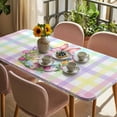 thumbnail image 3 of Happy Easter Table Cloths for 3 Foot Rectangle Tables, Rabbits Bows Tulips Eggs Colorful Stripes Patio Waterproof Elastic Fitted Tablecloths, Washable Rectangular Table Cover for Camping, 3 of 8