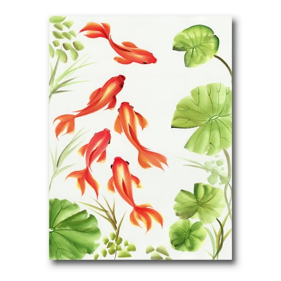 Designart ' Ancient Goldfishes Among The Lotus Leaves ' Nautical & Coastal Canvas Wall Art Print