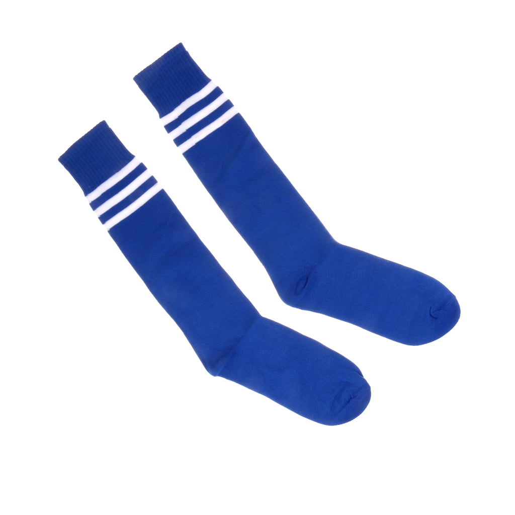 E2P7 Navy Blue Stripe on White Knee High Athletic Sports Tube Sock 