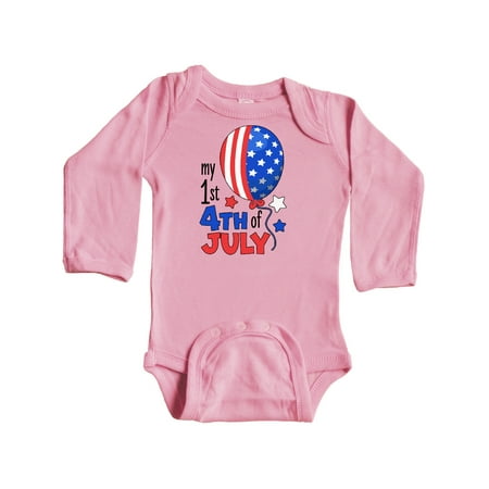 

Inktastic My 1st 4th of July- stars and stripes balloon Gift Baby Boy or Baby Girl Long Sleeve Bodysuit