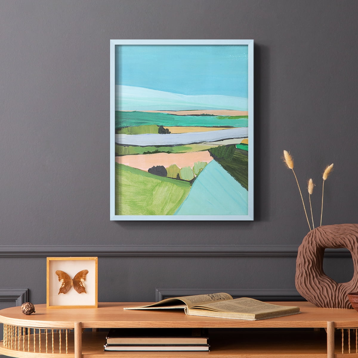 Bright Colored Countryside I Framed Print in Blue Solid Wood Framed Print No Nail Hanging