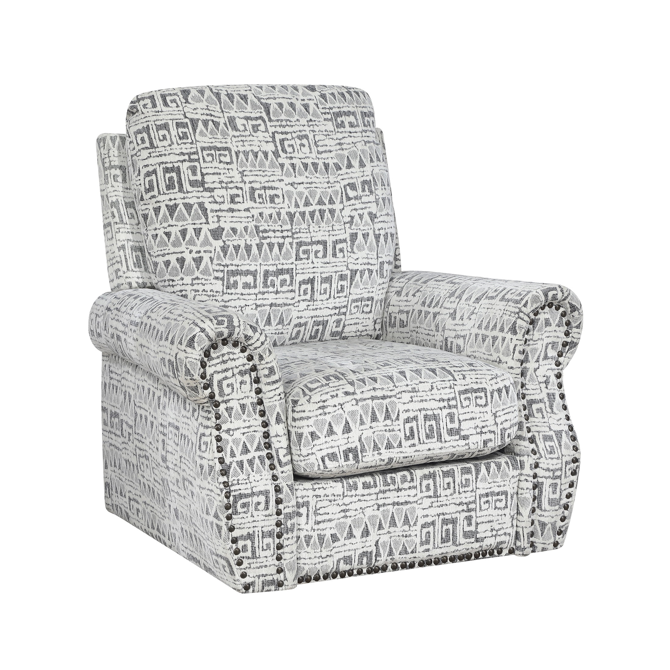 OakvillePark Solvane Jacquard Swivel Chair with Nailhead Trim, Gray and White Geometric Pattern