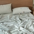 thumbnail image 5 of MooMee Gingham Duvet Cover Set King 100% Washed Cotton Linen Like Textured Breathable Lightweight 3-Piece (Sage Green, 104"x90"), 5 of 8